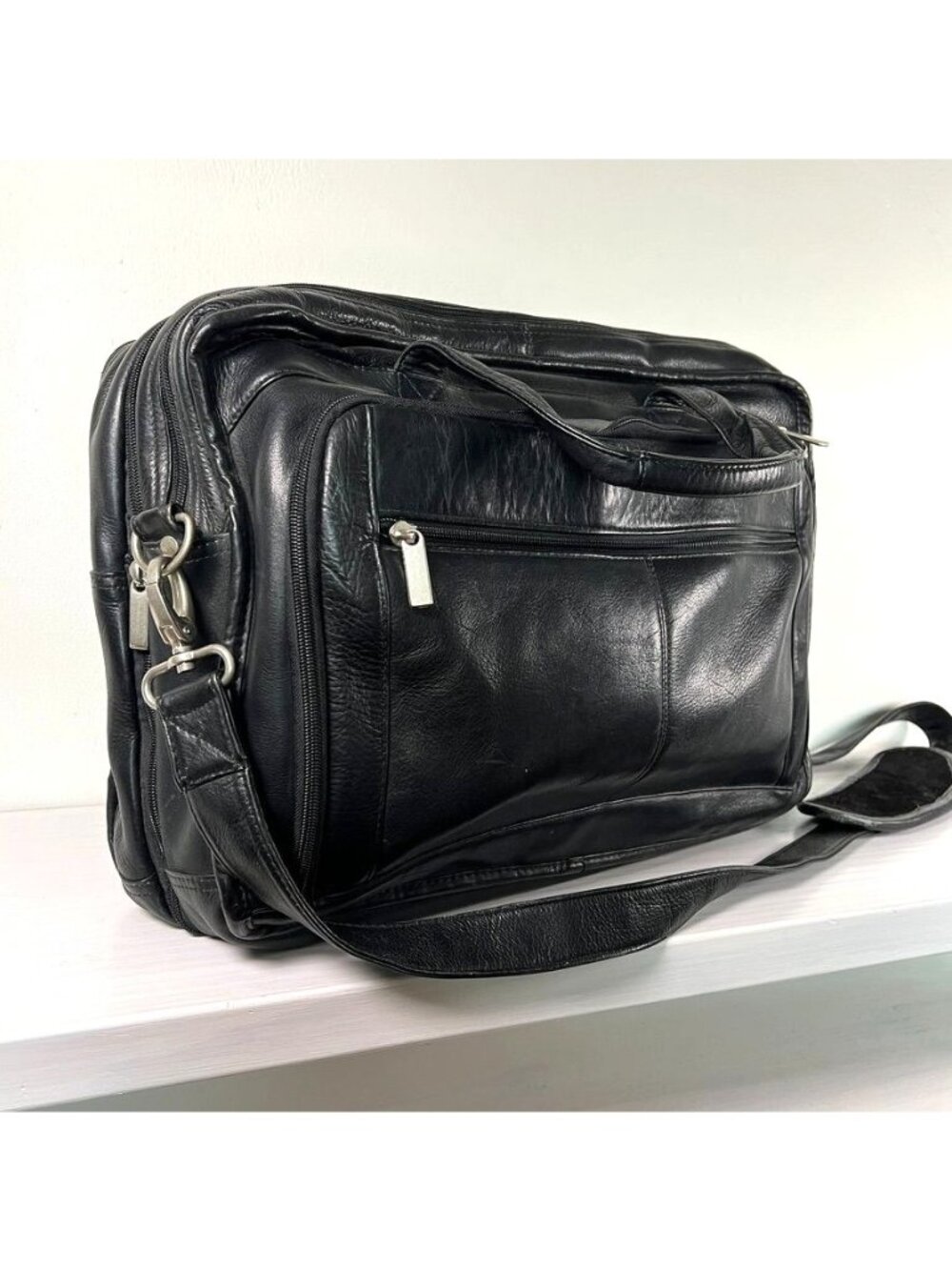 Genuine Leather Executive Briefcase Laptop Bag Expandable Office Travel Carryall - Picture 2 of 14